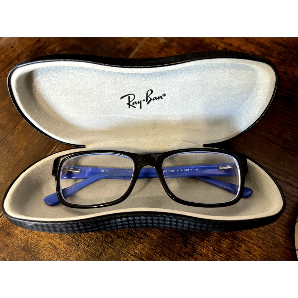 Ray-Ban RB5268 5179 Eyeglass Frames Black‎ Blue Rectangle Unisex w Case